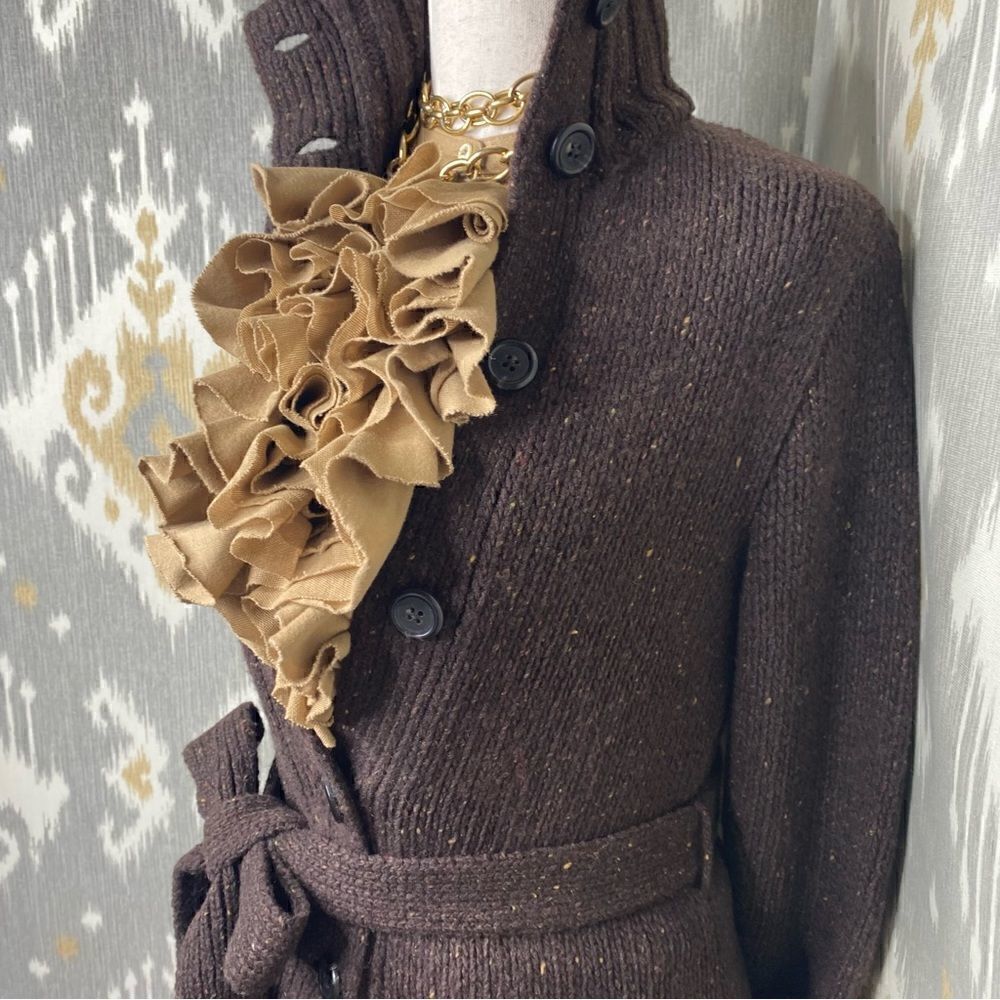 Ralph Lauren Chocolate Brown Multi Flecked Cashmere Blend Knit Cardigan Sweater